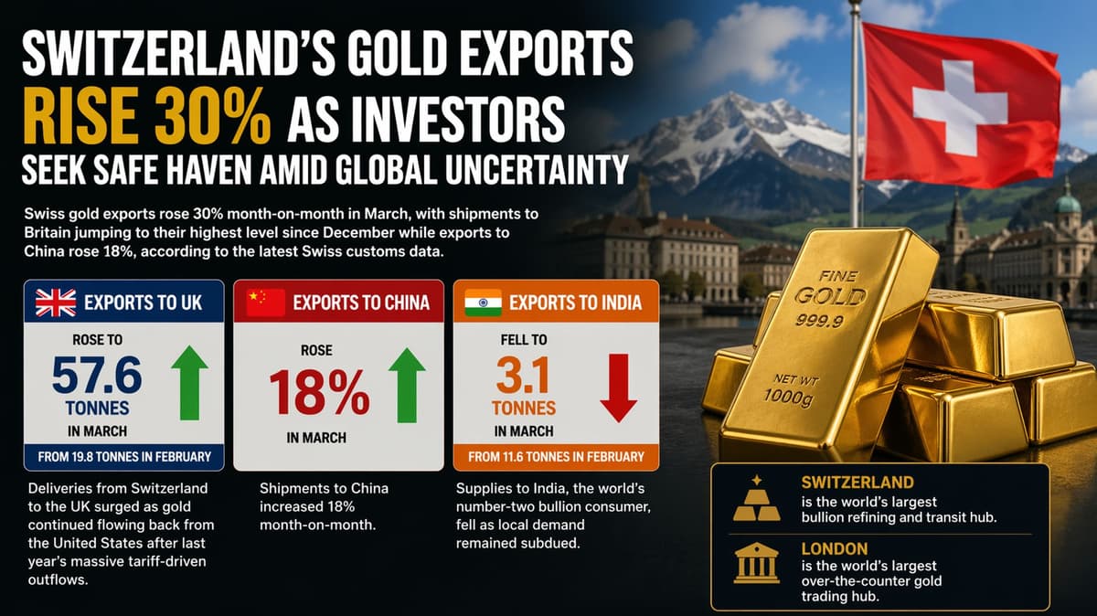 Swiss Gold Exports Jump 30% as Safe-Haven Demand Surges